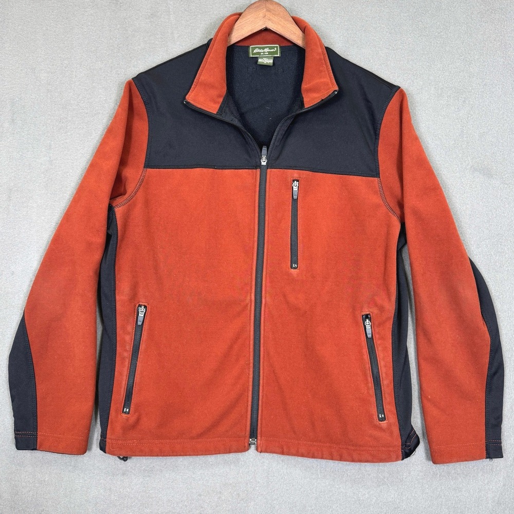 Eddie Bauer Fleece Jacket Men M Orange Black Windcutter Full Zip Hiking Outdoor